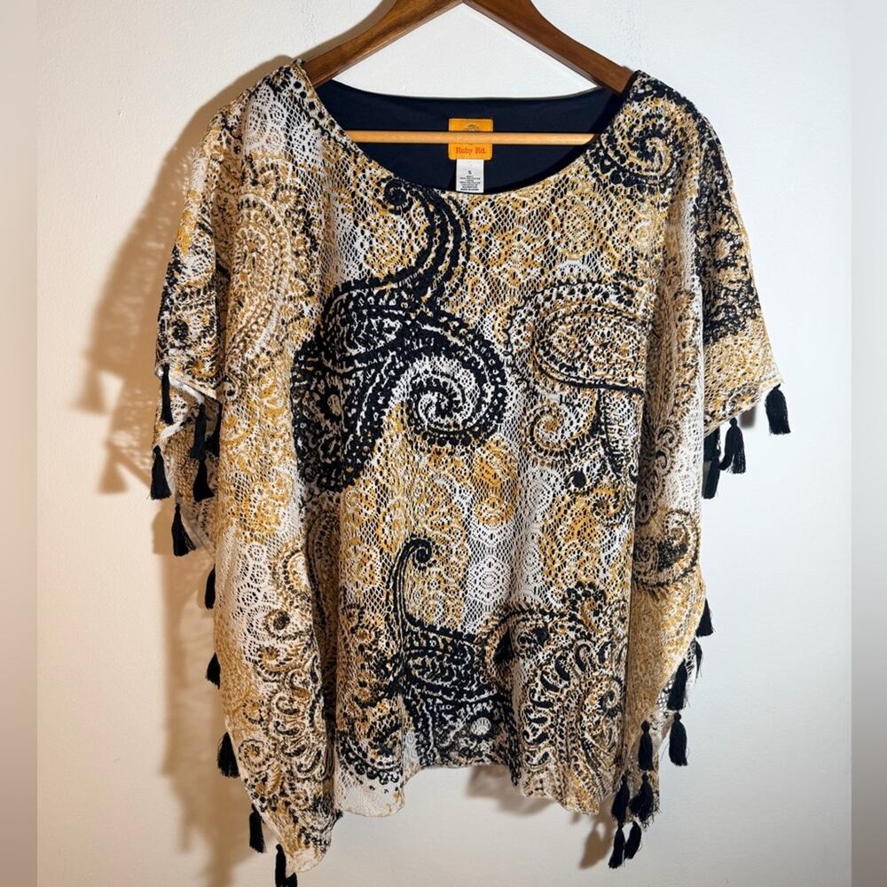 Paisley Patterned PonchoTop with Tassels
